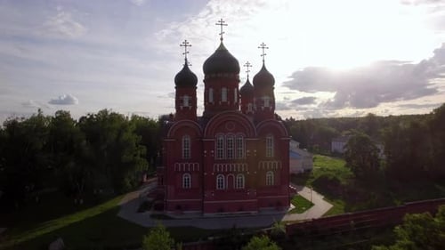 Ascension Cathedral and Holy Cross Monastery in Green Countryside, Russia