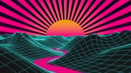 Vaporwave Retro-Futuristic Grid Landscape Loop Background