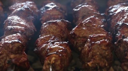 Delicious Looking Kebab Cooking on Fire