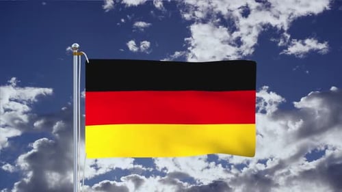 German Flag Waving in Blue Sky with Clouds