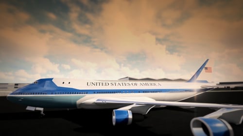 Animated Air Force One Boeing 747 on Airport Tarmac