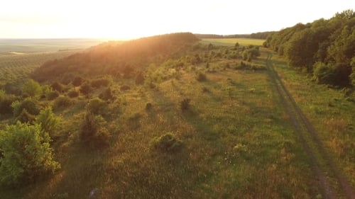 Aerial View: Nature Landscape On The Sunset