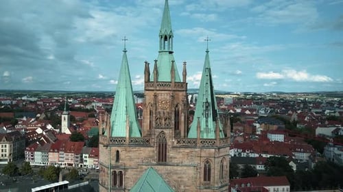 View of cityscape with church