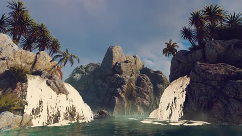 Island Cliffs And Waterfalls