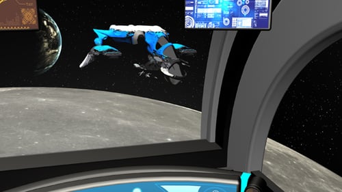 Futuristic Spaceship Cockpit View of Earth and Moon