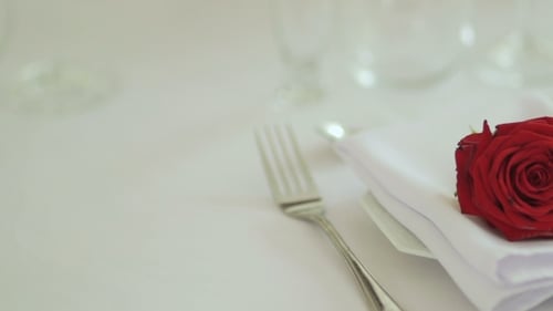 Elegant Table Setting with Rose for Romantic Wedding