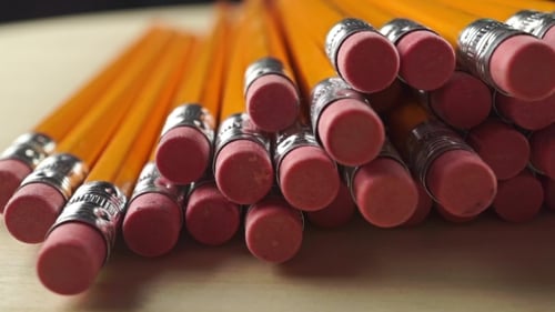 Pile Of Same Pencils With Erasers