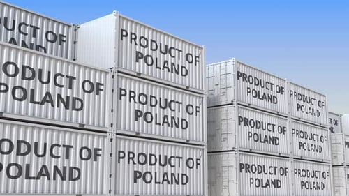 Containers with PRODUCT OF POLAND Text