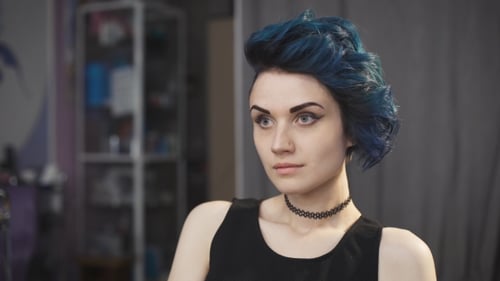 Young Woman with Stylish Blue Hair