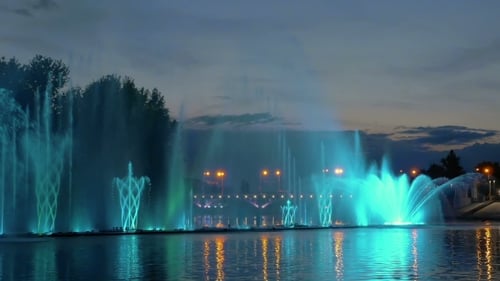 Colorful Bright Fountain With Beautiful Reflection