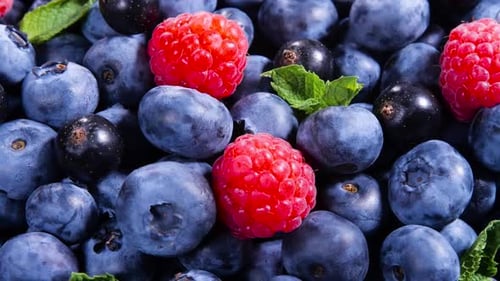 Close-Up of Fresh Blueberries and Raspberries