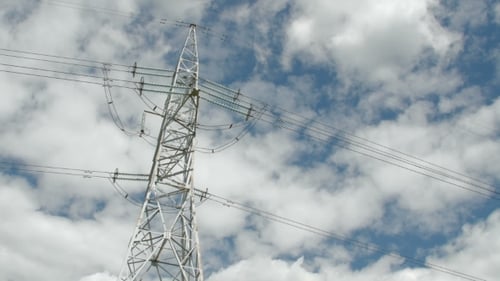 High Voltage Tower With Sky Background.
