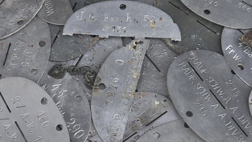 Pile of Vintage, Metallic Military Dog Tags