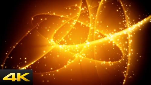 Abstract Golden Light Trails and Sparkling Particles Motion Background