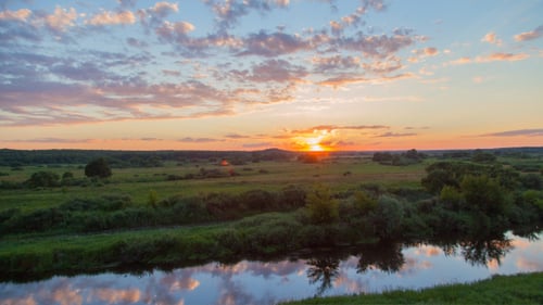 Picturesque River at Dawn in the Countryside