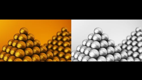 Shimmering Gold and Silver Metallic Spheres Pyramids Animation