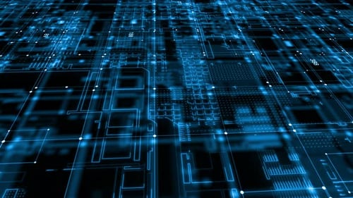 Futuristic Blue Digital Circuit Board Grid Background