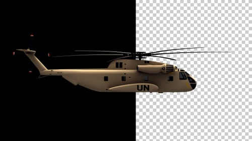 3D Animated UN Helicopter Flying with Flares Alpha Channel