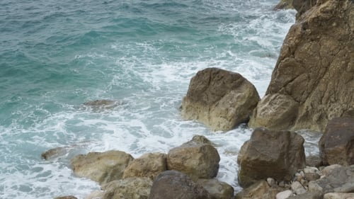Wave On Ocean With Big Stones.