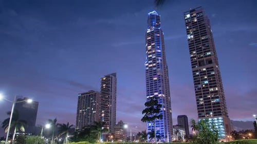 Evening timelapse of skyscrapers in Panama City