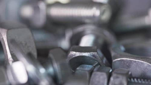 Close-Up of Shiny Metal Nuts and Bolts