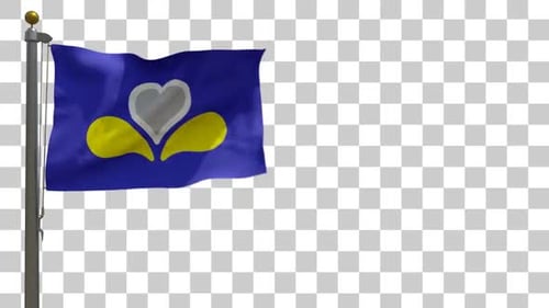 Animated Waving Blue Flag with Heart and Yellow Drops