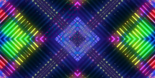 Dynamic Neon Kaleidoscope Grid Lights Background Loop