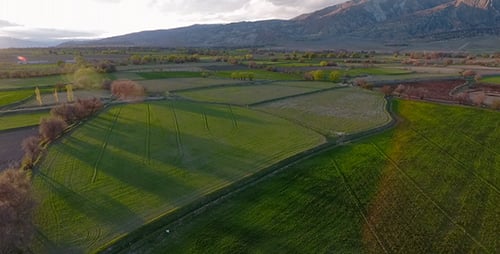 Scenic Rural Landscape at Sunset, Aerial View
