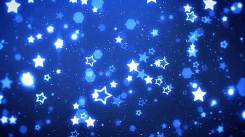 Glowing Blue Stars and Hexagons Abstract Particle Background