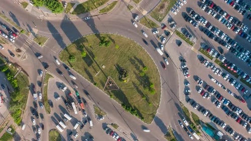 Aerial Top View Hyperlapse Video of Traffic in a Circle