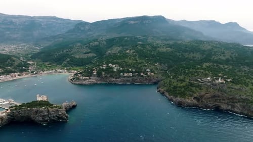 Aerial View of the Luxury Cliff House Hotel on Top of the Cliff on the Island of Mallorca