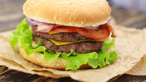 Appetizing Double Patty Hamburger Close Up