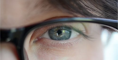 Extreme Close Up of Young Adult Eye With Glasses