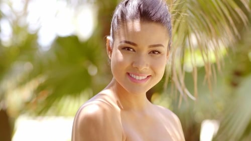 Gorgeous Young Woman In Outdoor Tropical Scene