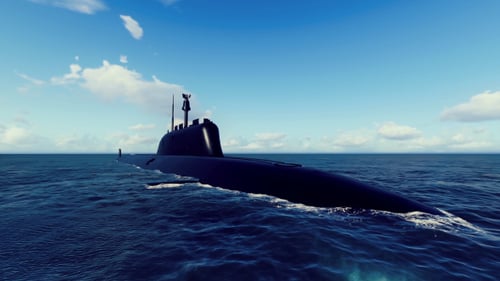 Realistic Submarine Surfacing in Blue Ocean