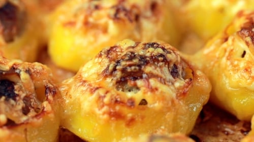 Close-up of Baked Potato Appetizers with Cheese