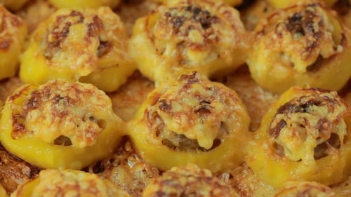 Freshly Baked Stuffed Yellow Peppers Close Up