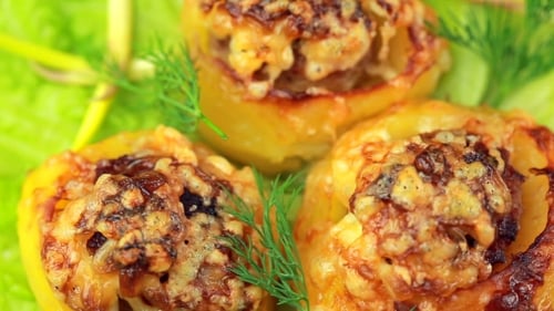 Close Up of Stuffed Bell Peppers with Cheese