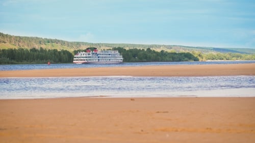 Cruise Ship, Cruise Liners. The Ship Is On The Narrowest Point Of The River.
