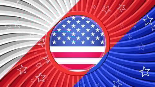 Animated Patriotic American Flag Emblem with Swirling Background