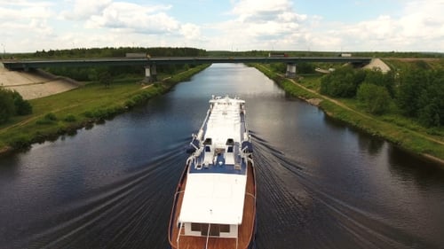 Cruise Ship on the River.Aerial View