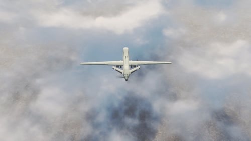 Modern Unmanned Drone Aircraft Flying Above Clouds