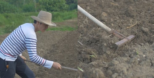 Rake Being Used On The Soil