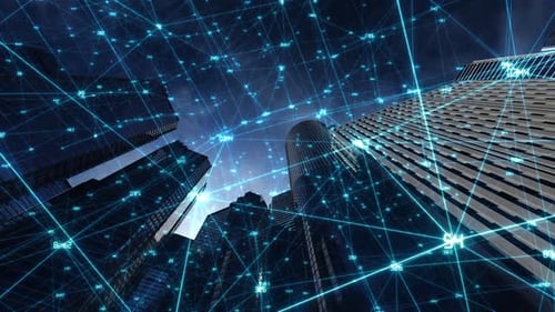business center among high-rise buildings,