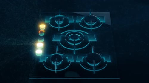 Futuristic Holographic Gas Cooktop with Animated Burners