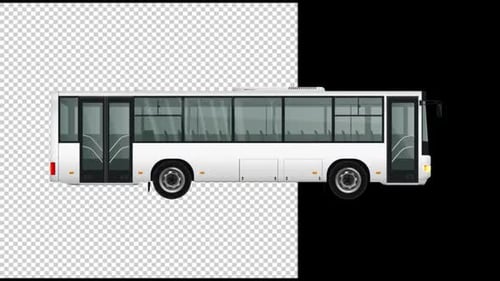 Animated White City Bus in Flat Design Style