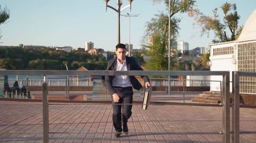 Businessman Overcomes an Obstacle Being Late for an Important Meeting