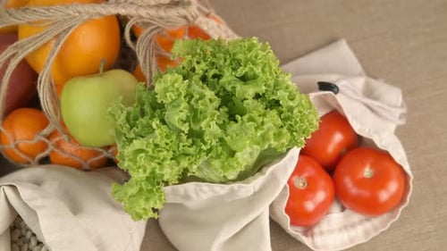 Bolsas de hilo reutilizables con verduras