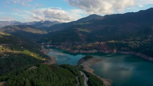 Mountain River High in the Mountains Aerial Shot 4 K