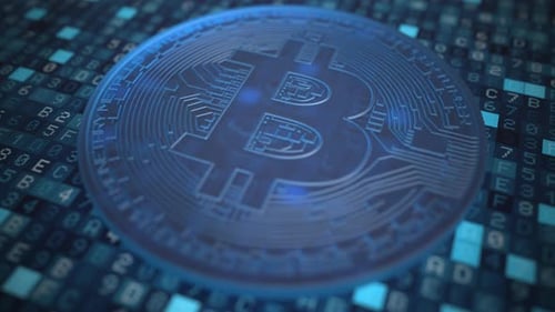 Animated Bitcoin Digital Currency with Futuristic Technology Code Background